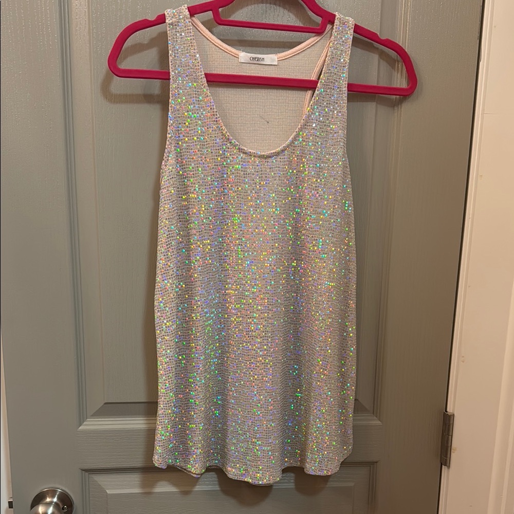 Pink Sequin Relaxed Tank Top